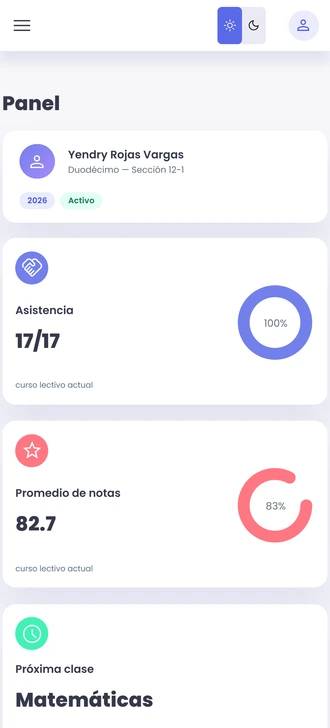Simple Manage Pro en un teléfono, con una de las consolas del colegio en pantalla.